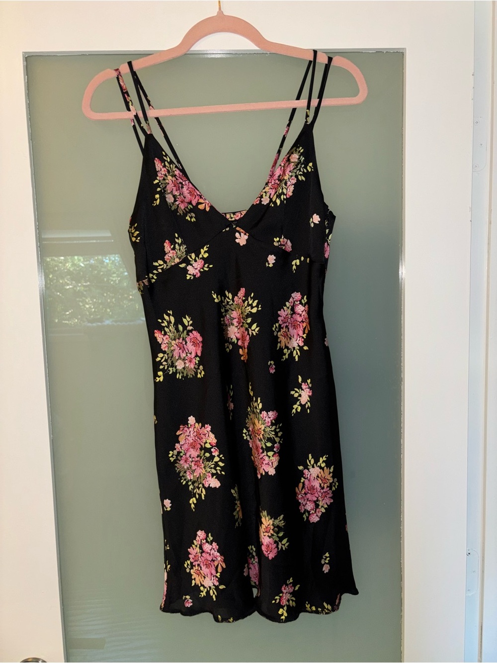 Zara Black Floral Slip Dress with Pink floral Print
